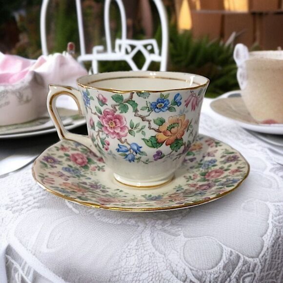 Crown Staffordshire Springtime Tea Cup Saucer Floral Fine Bone China England - Picture 16 of 16